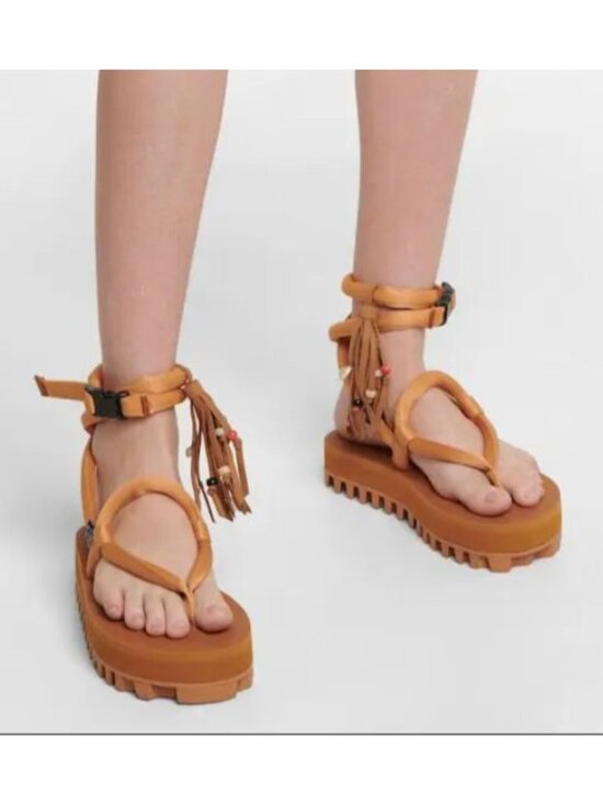 Suicoke Shoes - Alanui x Suicoke Platform Sandals Brown Beaded Vibram Sole NWOB Women's US 9